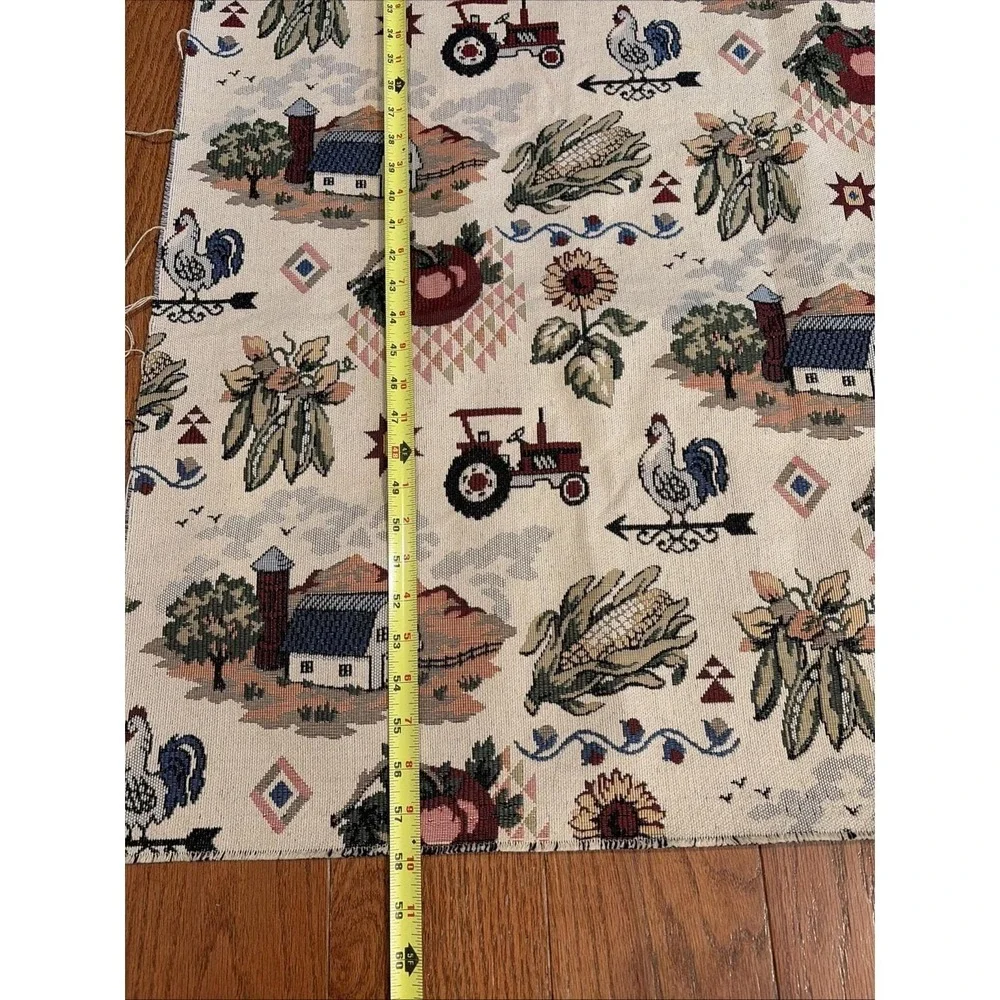 Vintage Farmhouse Tapestry Fabric Panel‎ Farm Barn Tractor Rooster 60x45